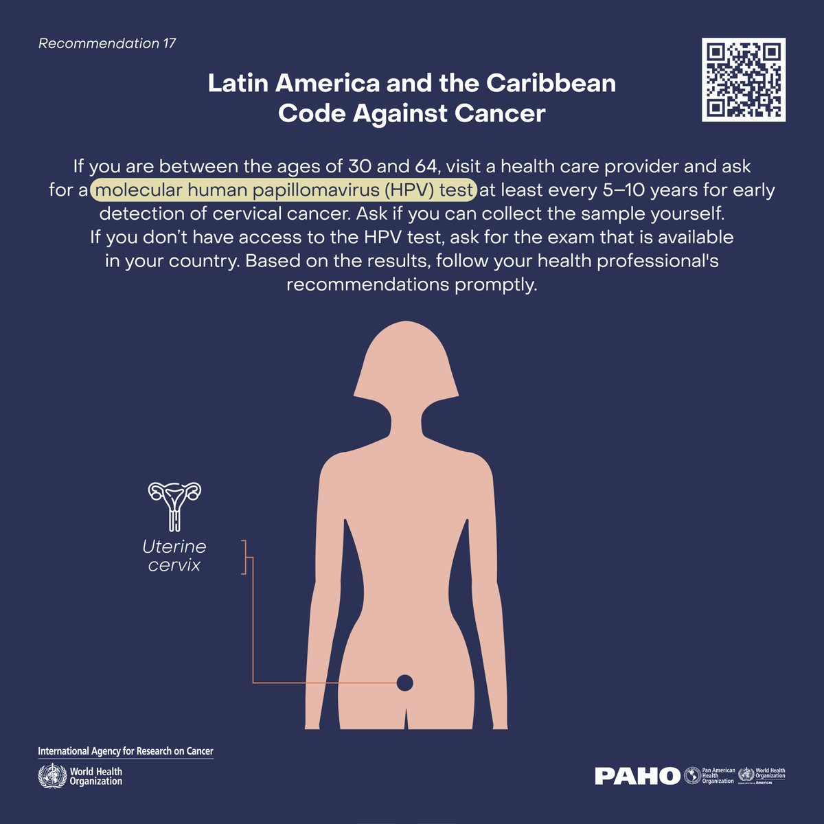 IARCWHO's tweet photo. Reduce your #cancer #risk with the #LatinAmerica & the #Caribbean #CodeAgainstCancer
*Only use meno⏸️ #HRT with medical supervision
*30-74 yo: Request molecular #HPV tests
*50-74 yo: Request #colorectal #cancer tests
*50-74 yo: Get a #mammogram every 2 yrs
https://t.co/KQ1u6NVG2J https://t.co/isEklnJHPe