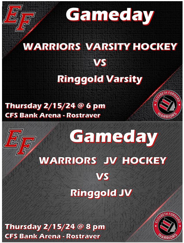 GAMEDAY!!!!! Both Varsity and JV in action tonight vs Ringgold at Rostraver. 
Varsity starts at 6pm ( EF VARSITY is Home team)and JV starts at 8pm(EF JV is Away Team). LET'S GO WARRIORS!!!!