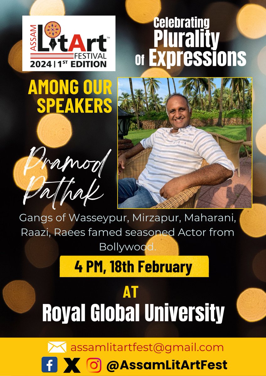 Mirzapur's Mishra Ji himself, @thepramodpathak is the #speaker on Day 2 of the very first edition of #assamlitartfest, February 18. ✨ He is known for his popular roles in Mirzapur, Gangs of Wasseypur, Raees, Raazi and many other films. #Guwahati #assamlitartfest2024 #Assam