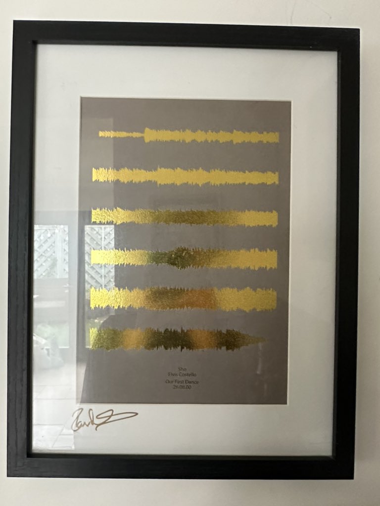 @ElvisCostello ... and this is how 'She' looks; Sound waves print of the track sang by @ElvisCostello to commemorate our first wedding dance back in 2000.