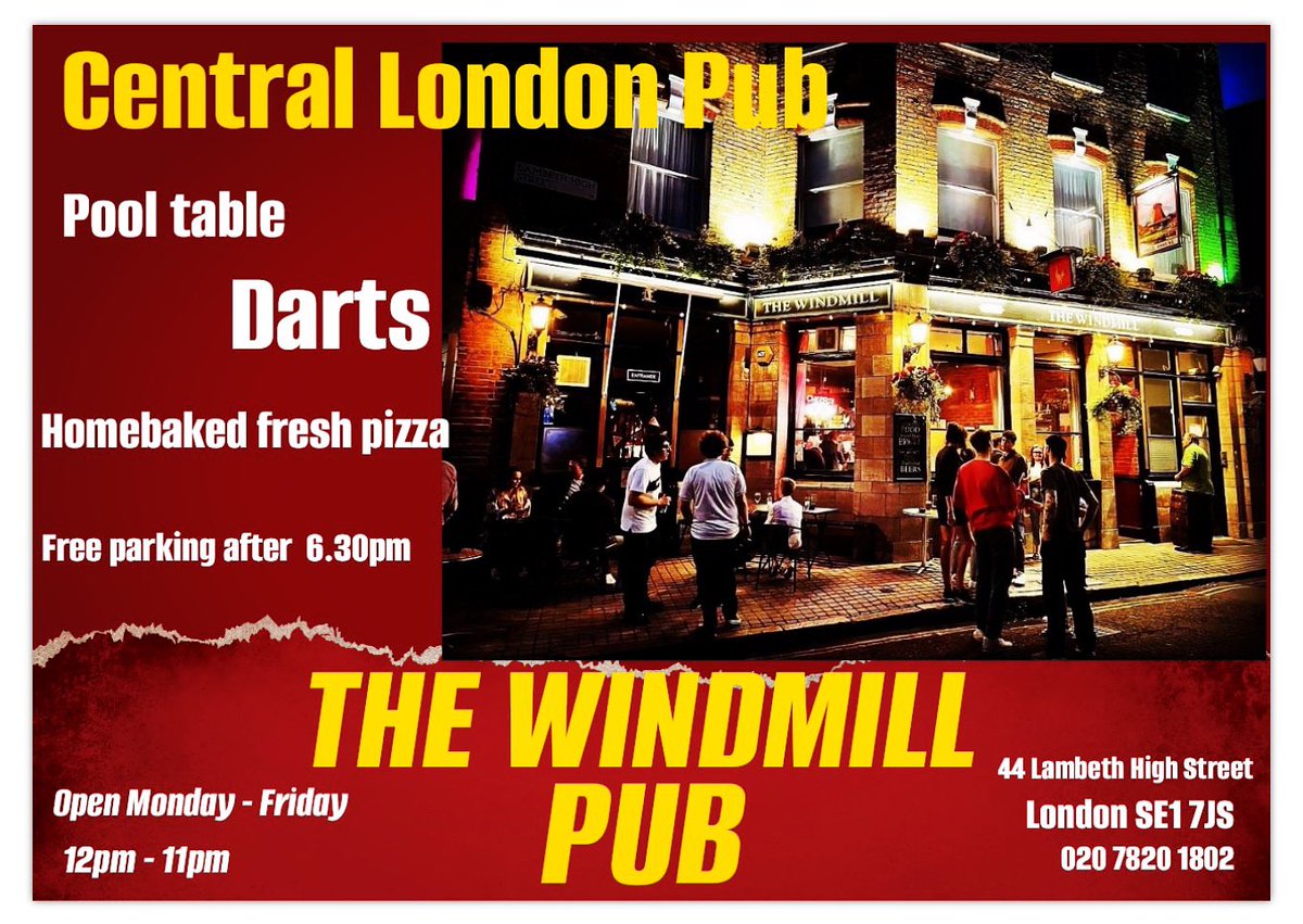the_lambeth's tweet photo. 🍻#afterwork #afterworkdrinks #afterworkdrink 🍻🍻🍻at #thewindmilllambethhighstreet #guinness #instagram #pubsofinstagram #pubsofengland #realale #darts 🎯#pooltable #pizzalovers #pizza #pubsoflondon #pubsofinstagram #pub #publondon #takeaway #beer #independentpub #lambeth https://t.co/J7uFiMWgyr