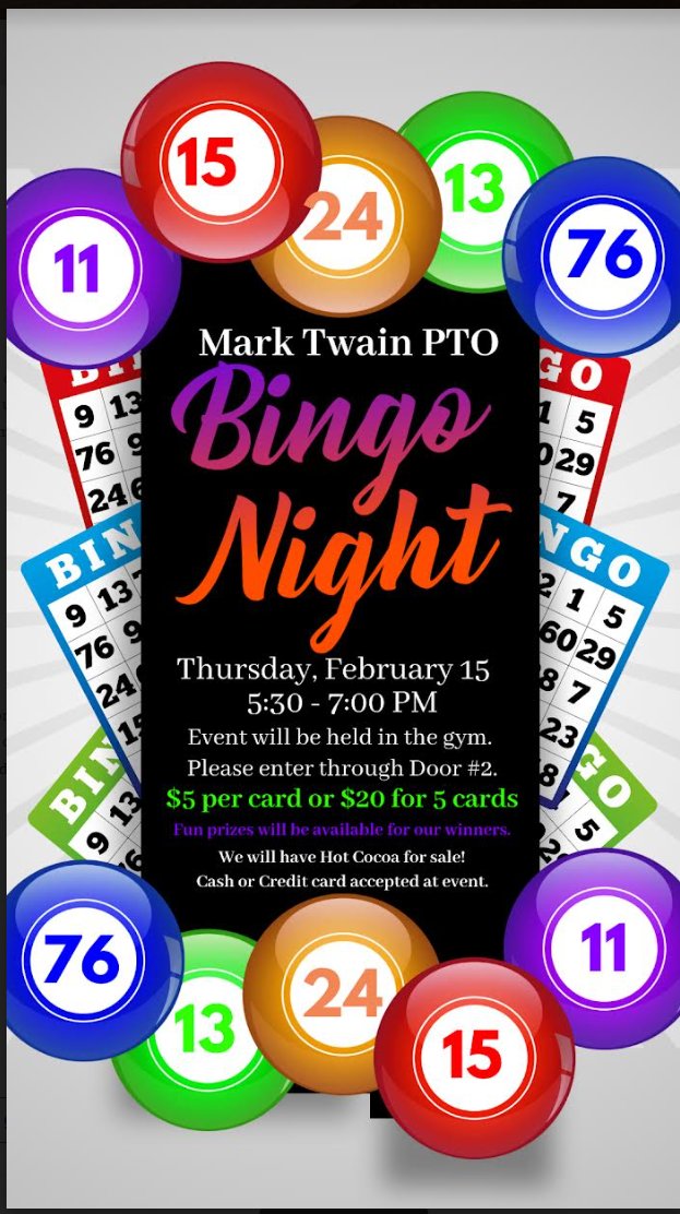 Today's the day! Our PTO BINGO Night kicks off at 5:30 p.m. tinyurl.com/yumbvfk8