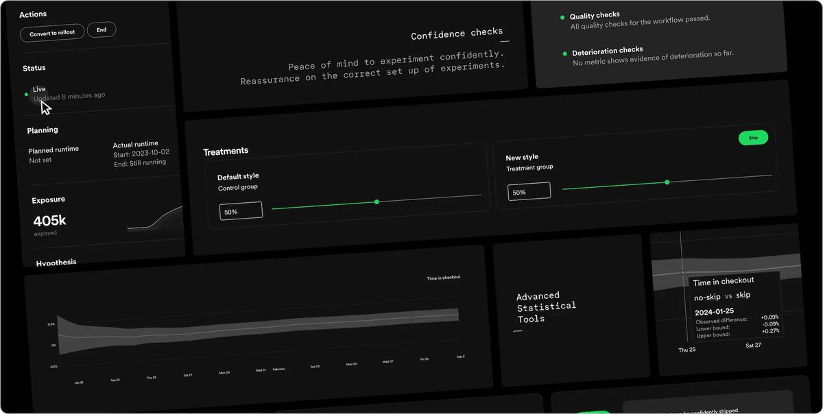 With robust analysis capabilities including shipping recommendations, checks, exploratory analysis, &amp; advanced statistical methods, Confidence empowers teams to run experiments independently, fostering autonomy without sacrificing quality. confidence.spotify.com/blog/experimen…
#experimentation