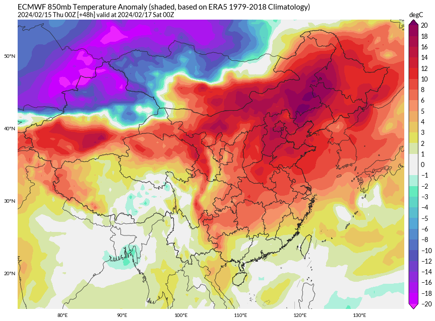 yangyubin1998's tweet photo. Eastern China will experience a heat wave that is rare in history from February 17th to 20th. The temperature in the south will exceed 30C ,Guangxi, Yunnan and Hainan will exceed 35C. Hundreds of weather stations are expected to set new records for February! @extremetemps https://t.co/sxBOkNdp6U