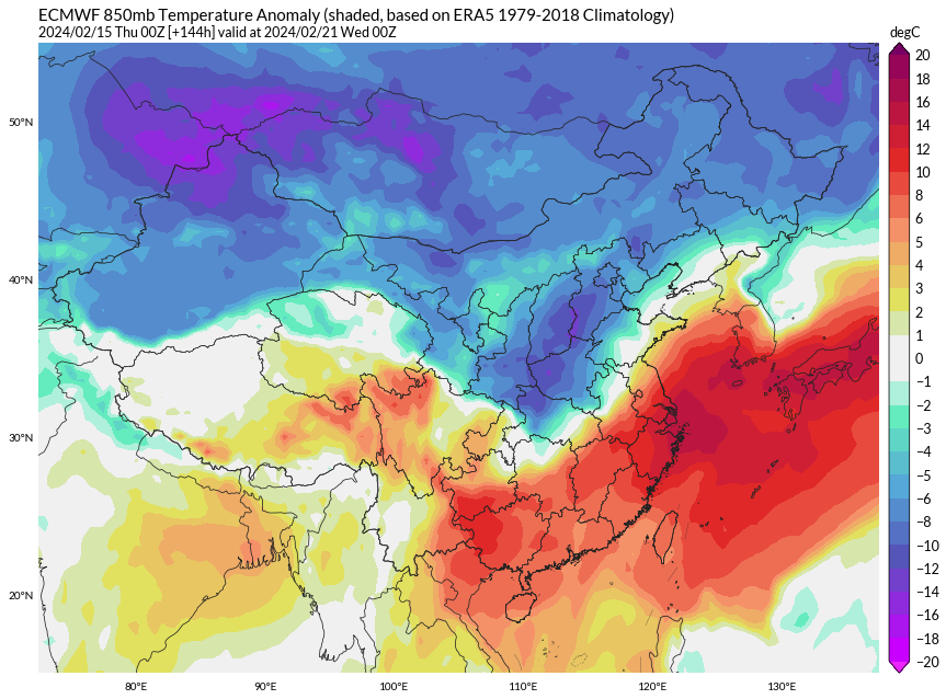 yangyubin1998's tweet photo. Eastern China will experience a heat wave that is rare in history from February 17th to 20th. The temperature in the south will exceed 30C ,Guangxi, Yunnan and Hainan will exceed 35C. Hundreds of weather stations are expected to set new records for February! @extremetemps https://t.co/sxBOkNdp6U