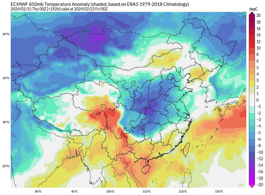 yangyubin1998's tweet photo. Eastern China will experience a heat wave that is rare in history from February 17th to 20th. The temperature in the south will exceed 30C ,Guangxi, Yunnan and Hainan will exceed 35C. Hundreds of weather stations are expected to set new records for February! @extremetemps https://t.co/sxBOkNdp6U