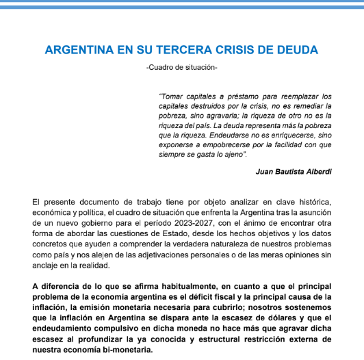 MorenoVuelve's tweet photo. 1. Plan Económico Peronista presentado hace 2 años por Guillermo Moreno y otros
https://t.co/u8cNtGbeJW

2. "Argentina en su tercera crisis de deuda", análisis de situación presentado por Cristina Kirchner
https://t.co/FG3MYXaMoJ

Cual es la mesa sobre la cual se pueden poner ambos, discutirlos libremente y llegar a un proyecto común que sirva de plataforma para el próximo gobierno?

#TodaDeMilei