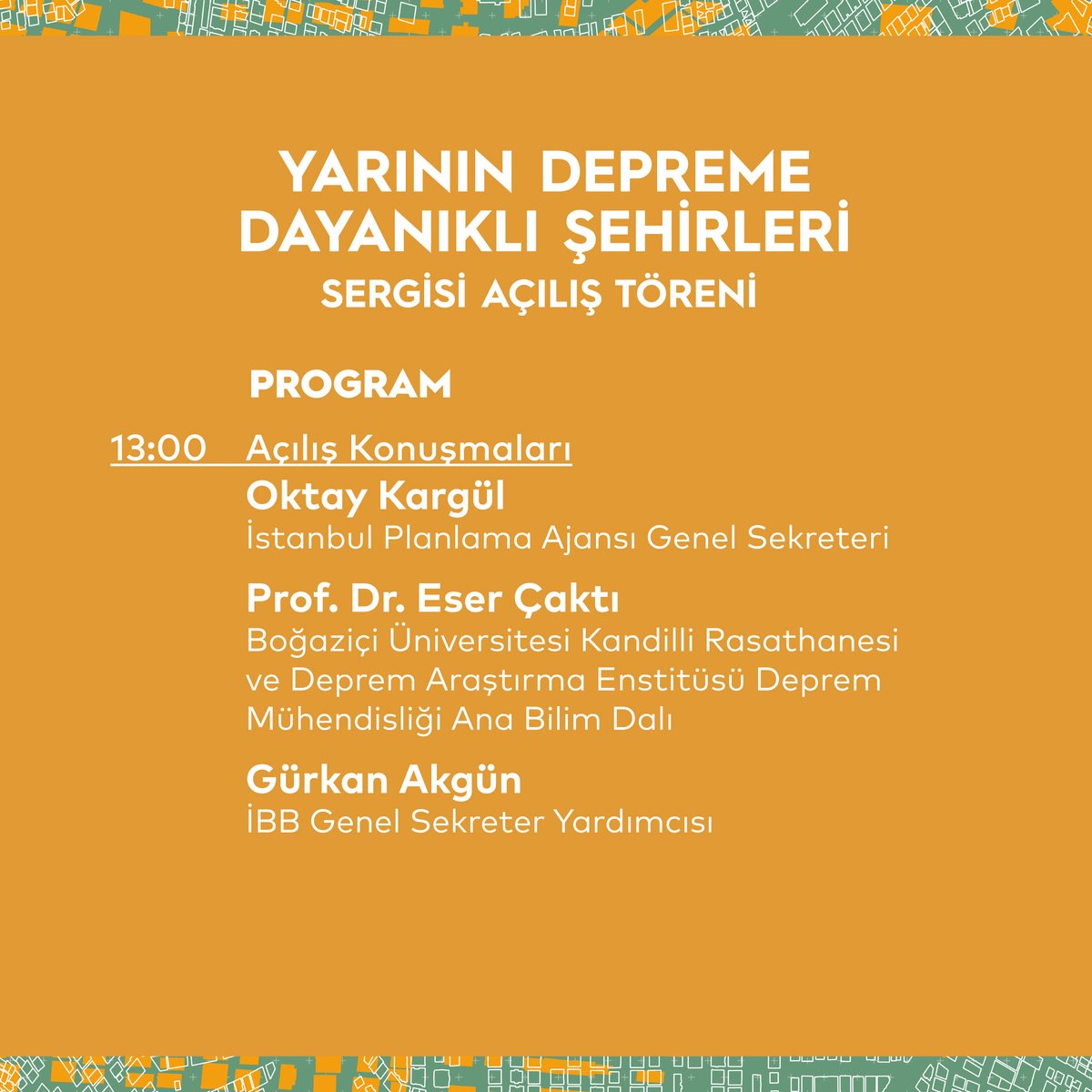 ipaistanbul's tweet photo. 📢 Davetlisiniz! 19 Şubat’ta Yarının Depreme Dayanıklı Şehirleri Sergisi Açılışı

Depremlere bağlı mekânsal riskler ile geleceğin kentlerinin ve yapıların nasıl tasarlanabileceğini tartışan Yarının Depreme Dayanıklı Şehirleri sergisi 19 Şubat günü kapılarını açıyor.

Sergi jeolojik formasyon, zemin yapısı, Türkiye’nin deprem tarihi, planlama, mevzuat ve yapısal tasarım gibi alt başlıklarda basitleştirilmiş ama bilimsel yönü güçlü pek çok görsel malzeme sunuyor.

Boğaziçi Üniversitesi Kandilli Rasathanesi ve Deprem Araştırma Enstitüsü Deprem Mühendisliği Ana Bilim Dalı @BUDepremMuh ve Pattu Mimarlık iş birliğiyle hazırlanan serginin açılış etkinliğine davetlisiniz.  

🔗 Ayrıntılar ve kayıt için: https://t.co/zbRmyzFayp