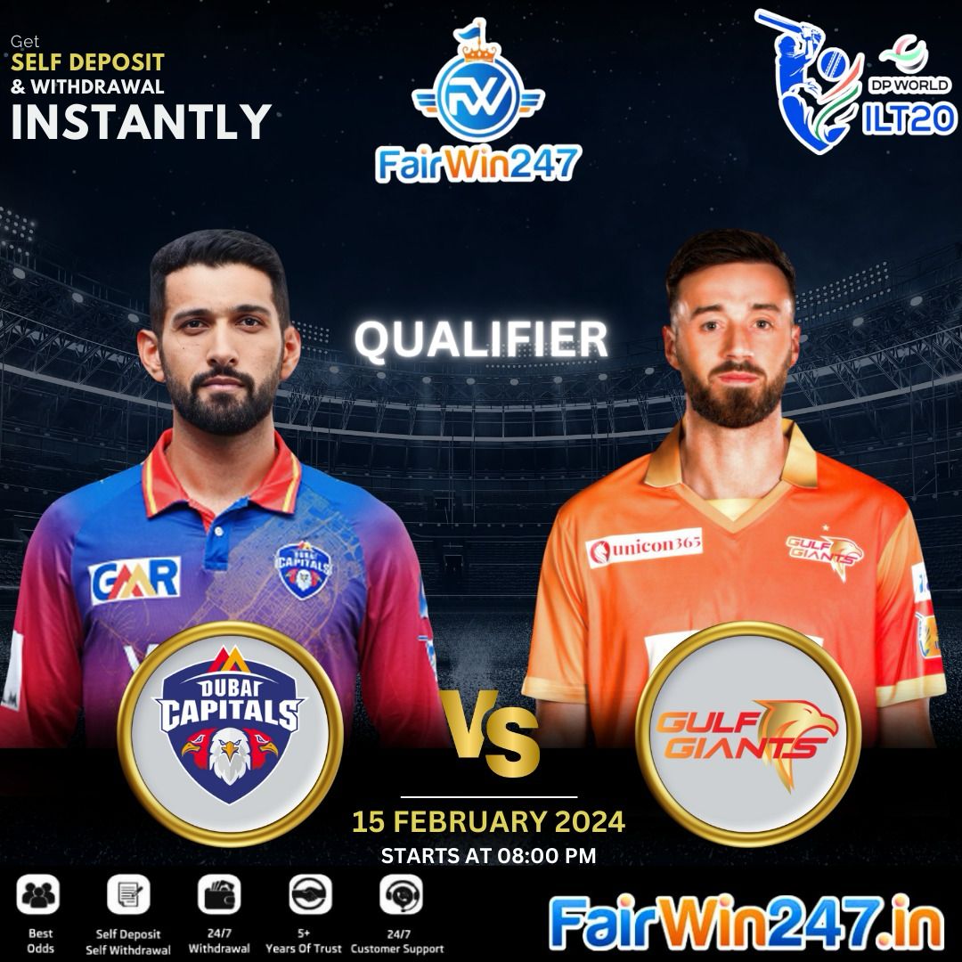 It's the penultimate match in the #DPWorldILT20 2024 season. 

Who will join MI Emirates in the final?

Play Now 👉🏻 bit.ly/Fairwin247

▪️Match Odds
▪️Runline/Fancies
▪️Cash Out
▪️24/7 Self Deposit /Withdrawas

Play Now and Win Big !!

bit.ly/Fairwin247

Happy Gaming!!