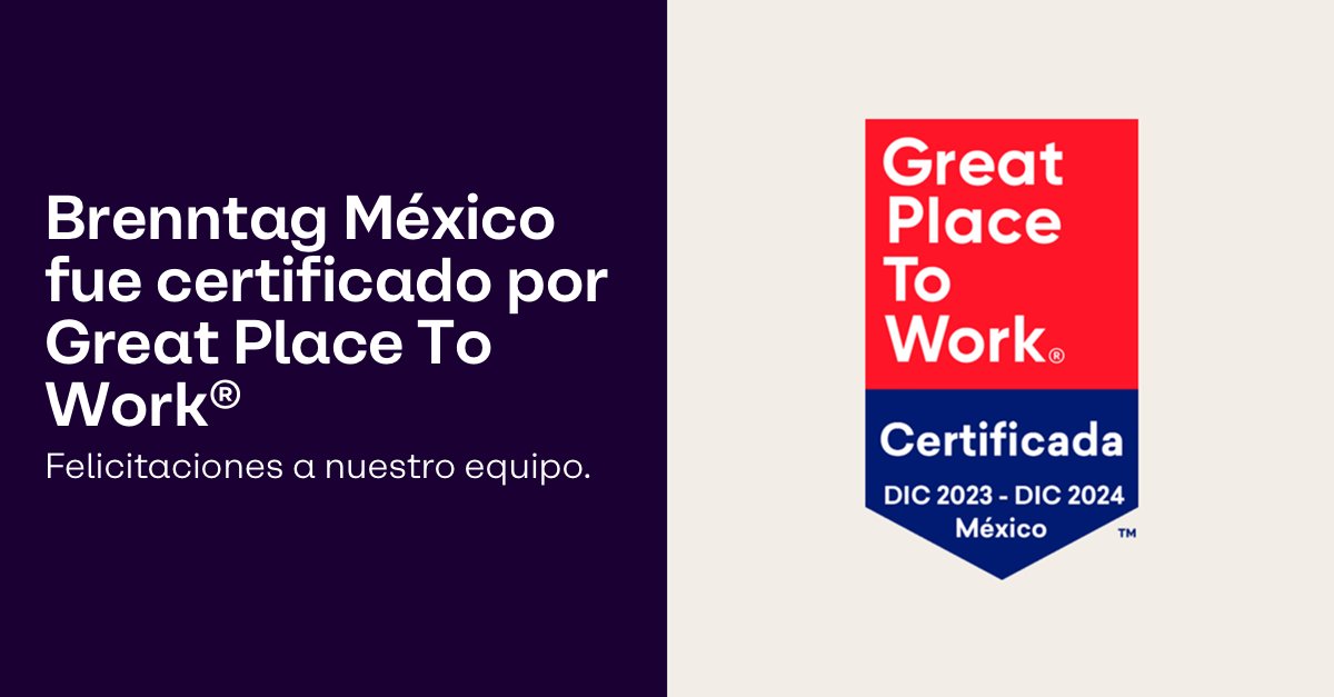 Brenntag in Mexico has achieved the Great Place To Work® certification for the first time. A huge thank you to our team for their continuous engagement and passion. #TeamBrenntag #EmbraceEngageEmpower #Mexico