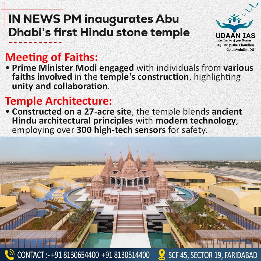 udaan_ias's tweet photo. PM inaugurates Abu Dhabi's first Hindu stone temple #ias #ips #upsc #hcs #HAS #HPSC #HPPSC #CSIR #SO #ASO #UPPSC #DSSB #IB https://t.co/24SOnyezZ6