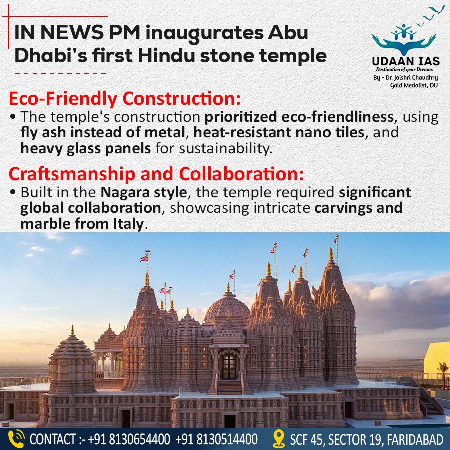 udaan_ias's tweet photo. PM inaugurates Abu Dhabi's first Hindu stone temple #ias #ips #upsc #hcs #HAS #HPSC #HPPSC #CSIR #SO #ASO #UPPSC #DSSB #IB https://t.co/24SOnyezZ6