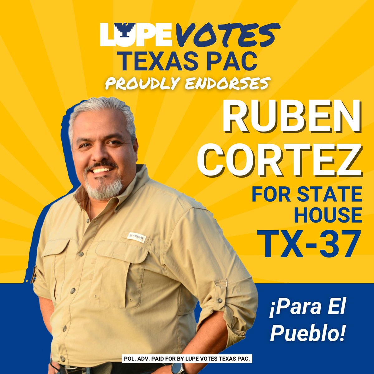 LUPE Votes Texas PAC is proud to endorse @RubenforTexas for Texas House District 37. Con Ruben Cortez, ¡si se puede! Join our Pueblo Powered movement and sign up to volunteer at lupevotes.org/volunteer 📷
