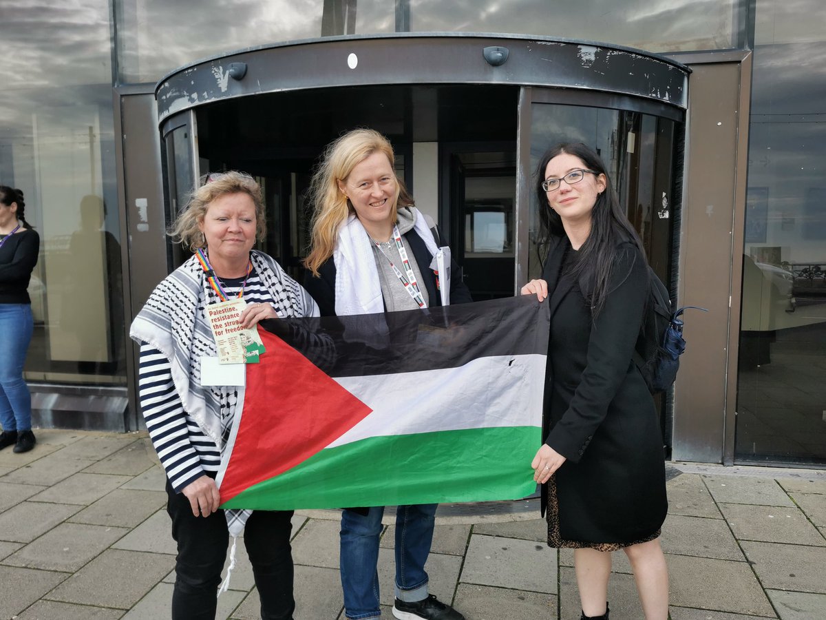 I'm at UNISON women's conference in Brighton today. Here I am, with Jo Tapper and Janet Maiden, we are showing support for women in Gaza, who are really suffering at the moment. #CeasefireNOW #CeaseFireInGaza #UNWC24 #UNISON