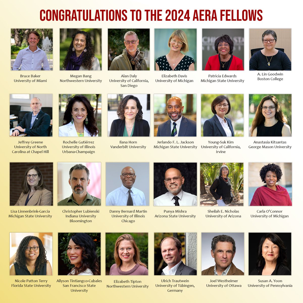 AERA is thrilled to announce the selection of 24 exemplary scholars as 2024 AERA Fellows. Congratulations! Read the full announcement here: aera.net/Newsroom/AERA-…