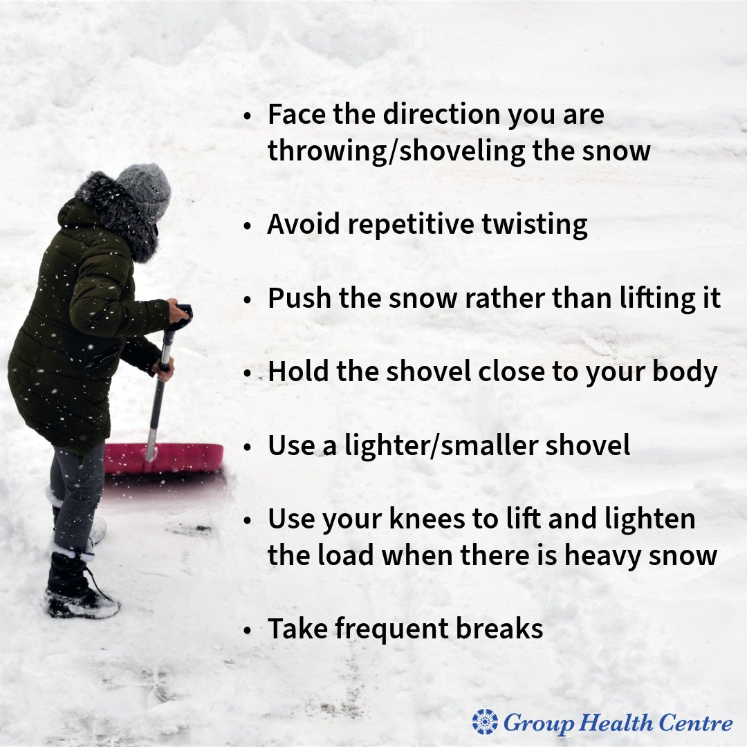 GHC_SSM's tweet photo. It looks like the snow isn't stopping anytime soon. Make sure to protect your back while shoveling all this snow we've been getting! Here are some handy tips from our Physiotherapy Department. Stay warm everyone! ❄️
#SnowFall #ShovelingTips https://t.co/JOZIcynKea