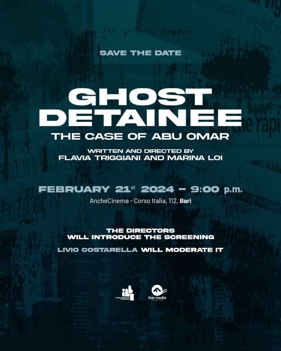 #AncheCinema, in collaboration with #ILBE, presents film '#GhostDetainee – Il caso di #AbuOmar'. #SaveTheDate The movie will be screened on Wednesday, February 21st at 9 p.m., at the Theater AncheCinema in #Bari.