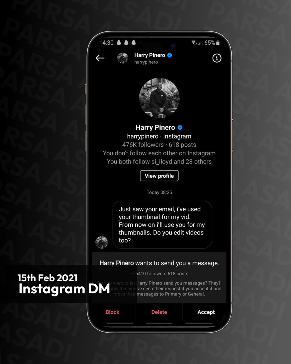 Parsa_asadi07's tweet photo. Today Marks 3 Years working with the amazing @harrypinero ๐ธ
3 years ago I woke up to this DM and the rest is history ๐ซก
Always grateful for the opportunities this man has given me and have enjoyed every second of it.
#WeAreWinning #HarryPinero ๐ https://t.co/gAWDZwpnsE