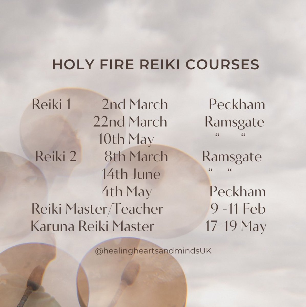 Fire Reiki 1 course by the wonderful Diana Cox on Saturday 2nd March at Bellenden Therapies.