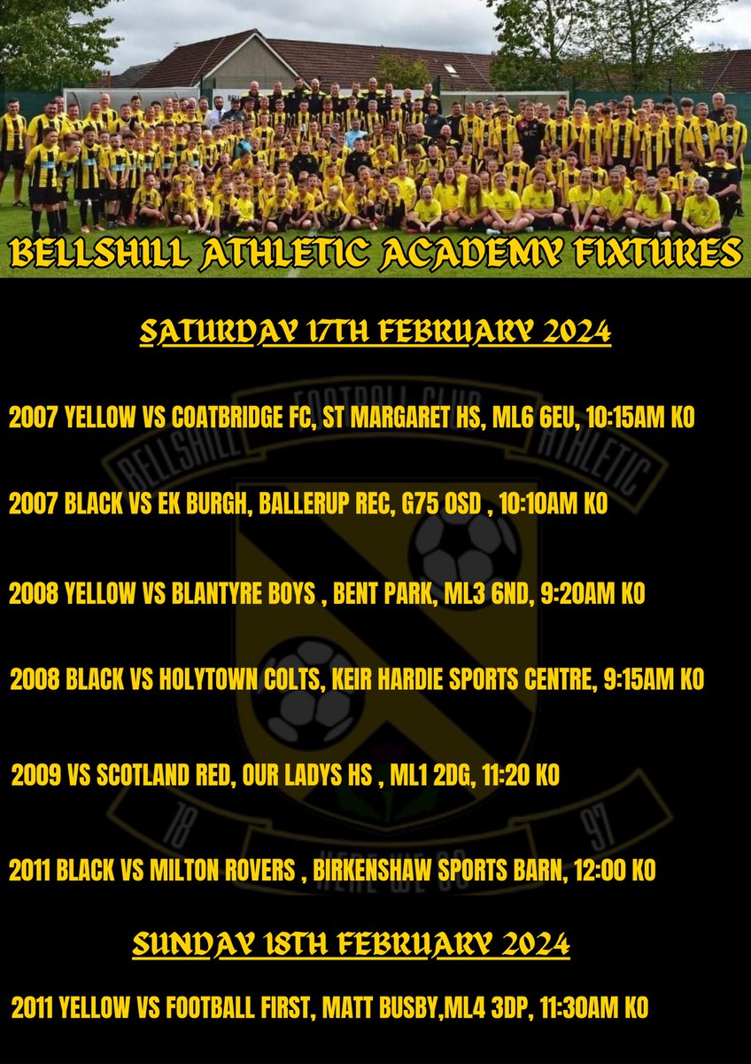 Our academy fixtures for this weekend: let's get behind the boys. 

Come on, you hill! 🟡⚫️