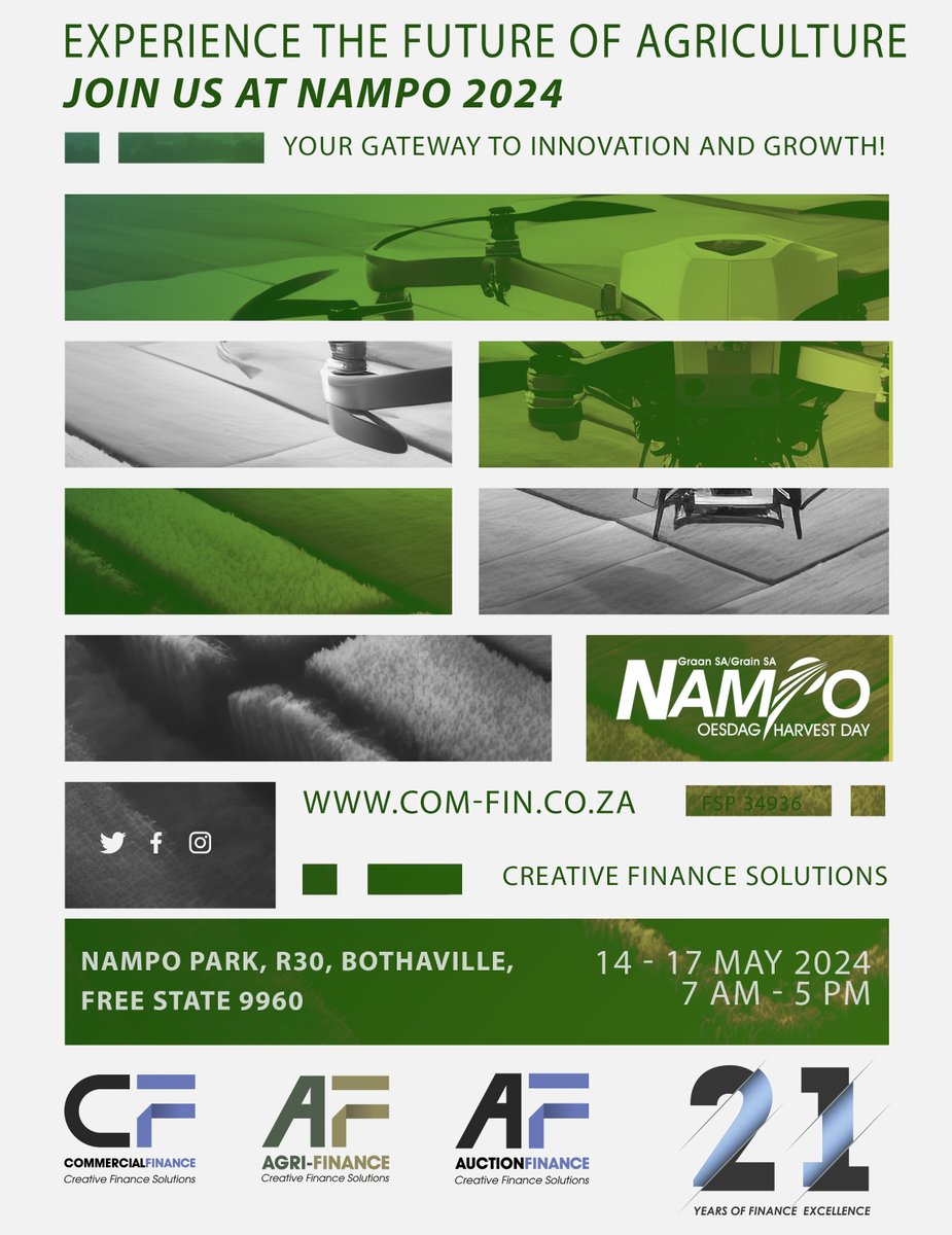 🚜 Exciting news! 📢 Join us at NAMPO 2024 Expo, May 14-17 in Bothaville, SA. Commercial & Auction Finance will be there—don't miss out! Contact Catherine 📱 (076) 843 1644 or 📧 cath@com-fin.co.za. #NAMPO2024 #AgriculturalExpo 🌾