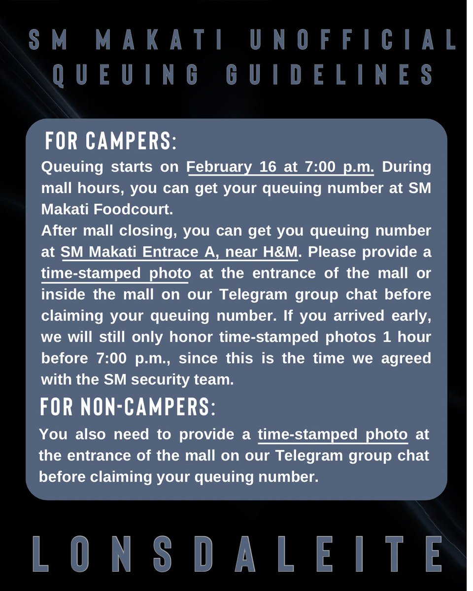 ceeu_ot9's tweet photo. [SM Makati] Unofficial Queuing Guidelines for Lonsdaleite

#2024BAEKHYUNAsiaTour 
#Lonsdaleite #변백현 #APPLEWOOD #WilbrosLive #BAEKHYUN https://t.co/TOs09nDjsj