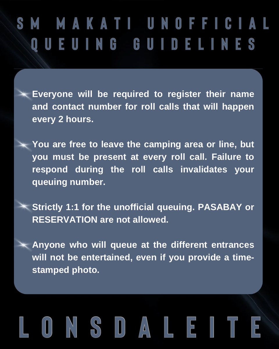 ceeu_ot9's tweet photo. [SM Makati] Unofficial Queuing Guidelines for Lonsdaleite

#2024BAEKHYUNAsiaTour 
#Lonsdaleite #변백현 #APPLEWOOD #WilbrosLive #BAEKHYUN https://t.co/TOs09nDjsj