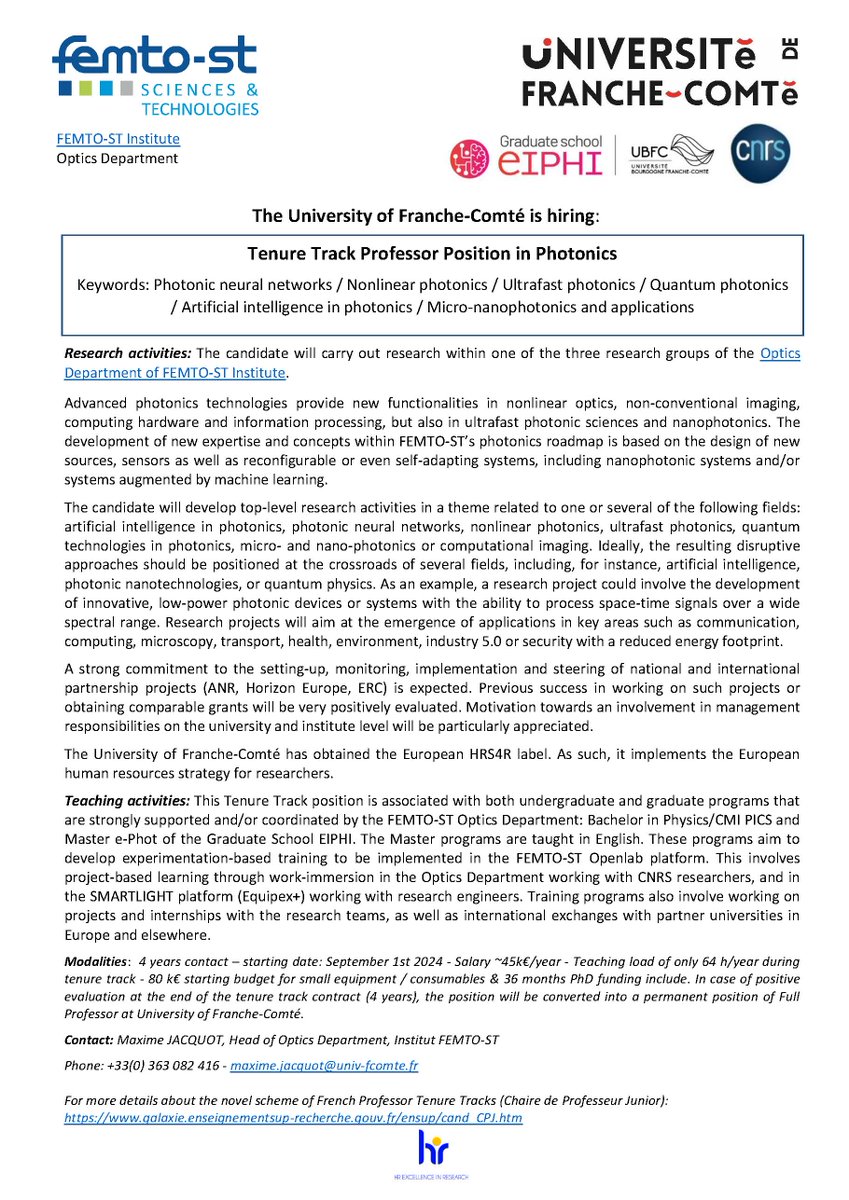 That sounds like an exciting opportunity! If you're interested in pursuing a career in photonics and aspire to become a full university professor, applying for the Tenure Track Professor at FEMTO-ST could be a fantastic step forward in your academic journey.