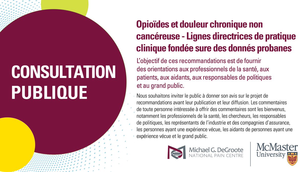 🩺 Votre avis est important
Participez à une consultation publique pour définir les bonnes pratiques sur l'utilisation des #opioïdes dans le traitement de la #douleurchronique.
📆Commentez avant le 29 février
▶️surveymonkey.com/r/FTW5YY5
@mcmasternpc