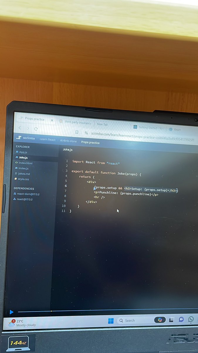 sohailStack's tweet image. Thought to start #100DayChallenge for Maintaining discipline, Documenting my React js Journey
Day 1 of #100DayCode Read React Documentation, did basic Syntax practice and did practice about Props in react.
Components✅
Props✅