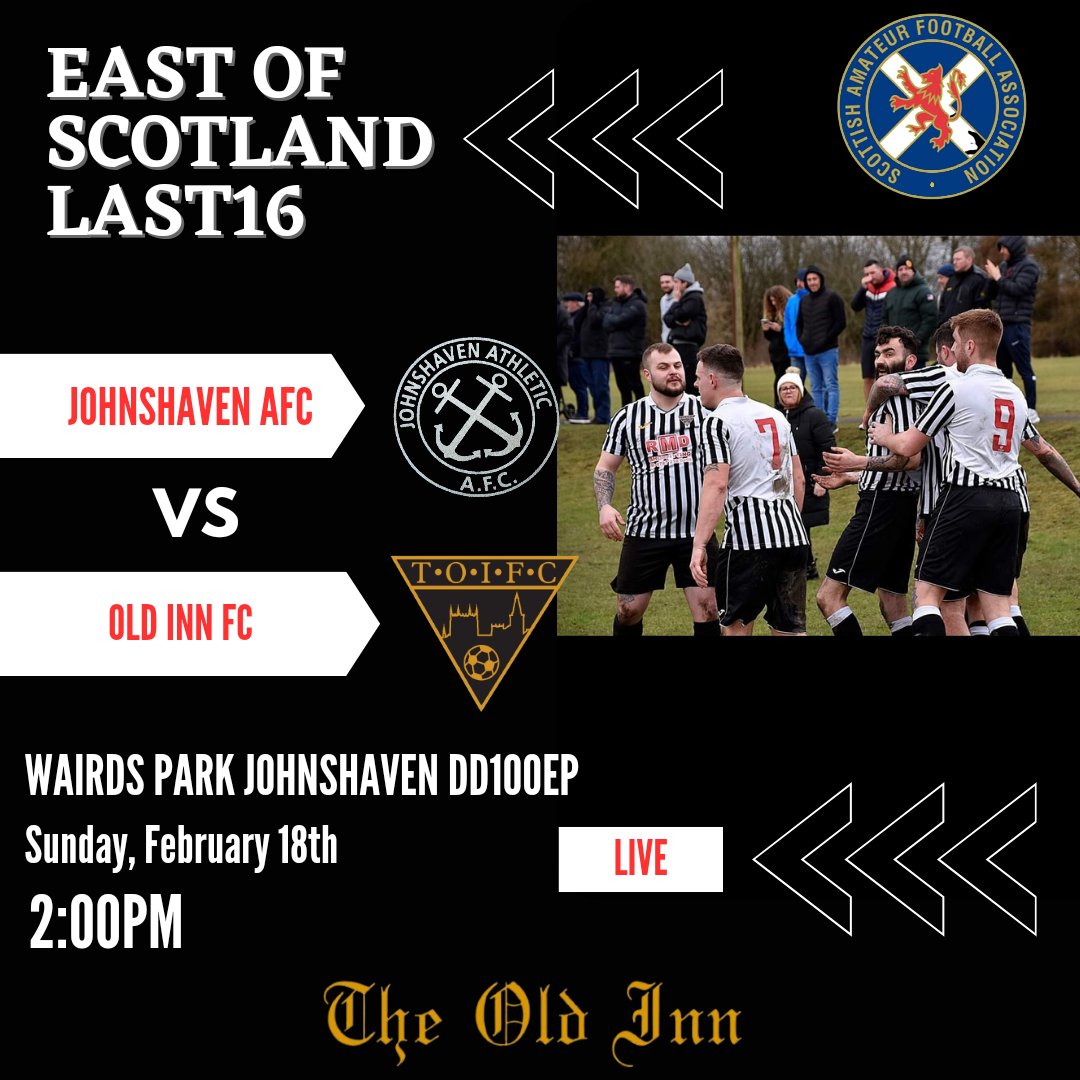 Oldinnfc's tweet image. ⚽️East of Scotland last 16⚽️

This Sunday the lads travel up north to face Johnshaven Athletic Football Club in the last 16 of @ScotAmFAEastS Cup.

Still a few spaces left on bus if anyone fancies it!?

Come on The Old Inn Fccc!! ⚽️🤍🖤🏆
