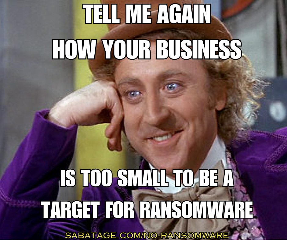 sabatage's tweet image. Ransomware can ruin a small business. Make no mistake, if you're not properly protected, you can fall victim. Learn more today! sabatage.com/no-ransomware #backups #edrantivirus #webprotection