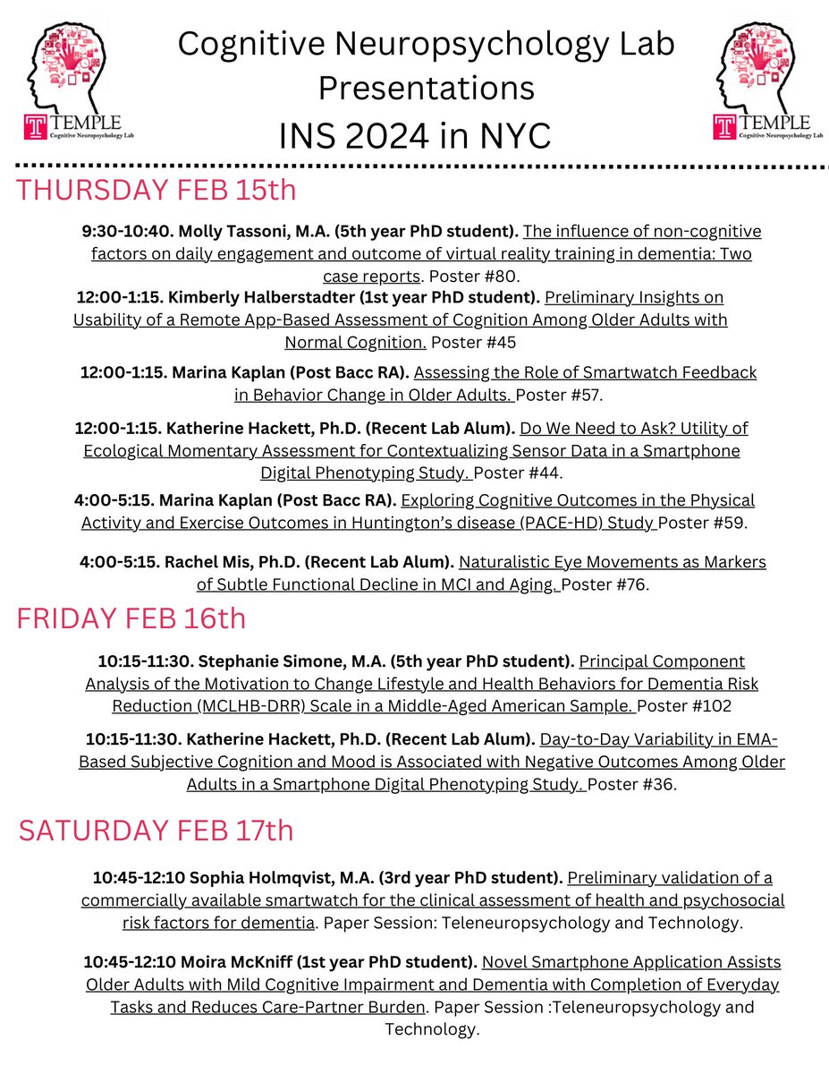 Come check out our work at #INS2024inNYC! We'd love to chat about the exciting research being done by our students and alumni!