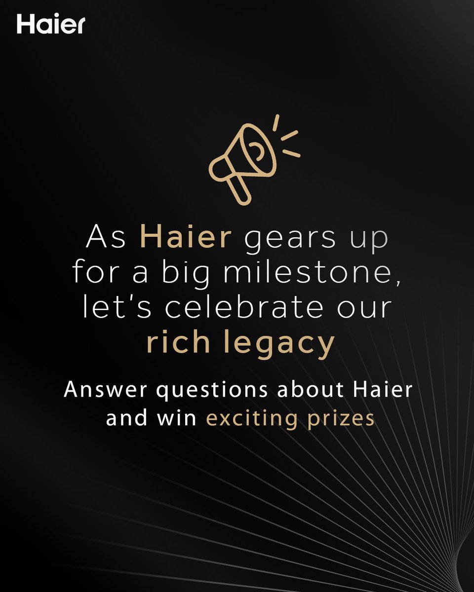 IndiaHaier's tweet photo. #ContestAlert
Big things are happening at Haier! To begin the celebrations, we’re putting your Haier trivia to the test. Answer simple trivia questions about us and become one of 5 lucky winners who will win exciting prizes. https://t.co/TBLIOxbZSj