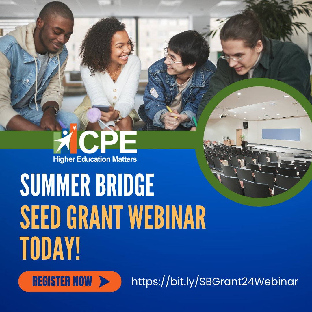 Join us Monday, February 19 @12PM (EST) to learn about @CPENews 2024 #SummerBridge Seed Grant funding opportunity. Proposals are due @12PM (EST) on March 4. Details available here: cpe.ky.gov/news/grants/in…. @cpepres @apelli2 @RobinHebert3 @TWalsh_CPEKAA @PhyllisClark