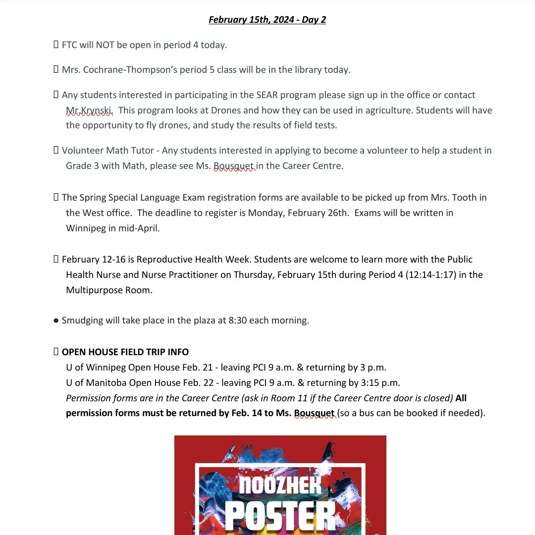 #PCI announcements for Thursday, February 15, 2024.