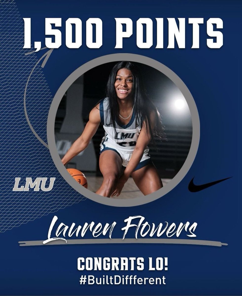lflow009's tweet image. Congratulations @lflow10 on scoring your 1,500th career point in Wednesday's win over UVA Wise. Currently #5 on the all-time leading scorer for @LMUMBB. (1,509 points) She is only three (3) points shy from moving to #4.