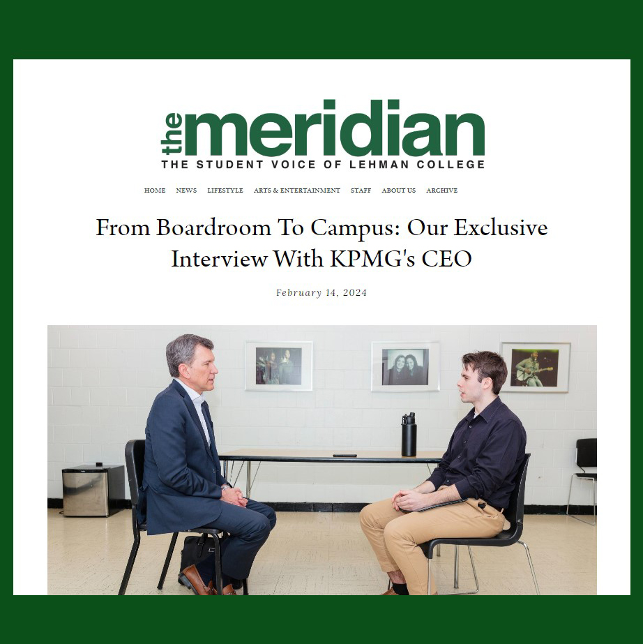 Check out the latest article in @LehmanMeridian by Thomas Bronner, accounting senior & writer for the newspaper. He interviewed @paulknopp, CEO of @KPMG_US, who recently visited our campus as part of the NY Jobs Council's #CEOSpeakerSeries. Don't miss this insightful piece!