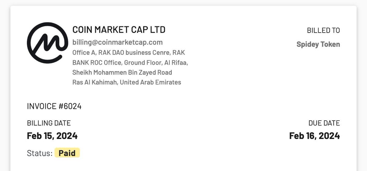 CMC payment has been marked as "Paid" now.
Its coming soon.

app.gilded.finance/invoices/share…

#CoinMarketCap #Spidey #BSCGems