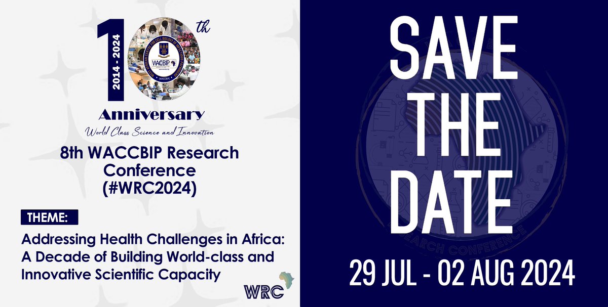 🎉 Save the Date! 🎉 Join us for the WACCBIP@10 anniversary and 8th Research Conference! 🌟 Stay tuned to all our media spaces for exciting updates and details. Don't miss out on this milestone celebration! #WACCBIPis10 #WRC2024 #ResearchConference