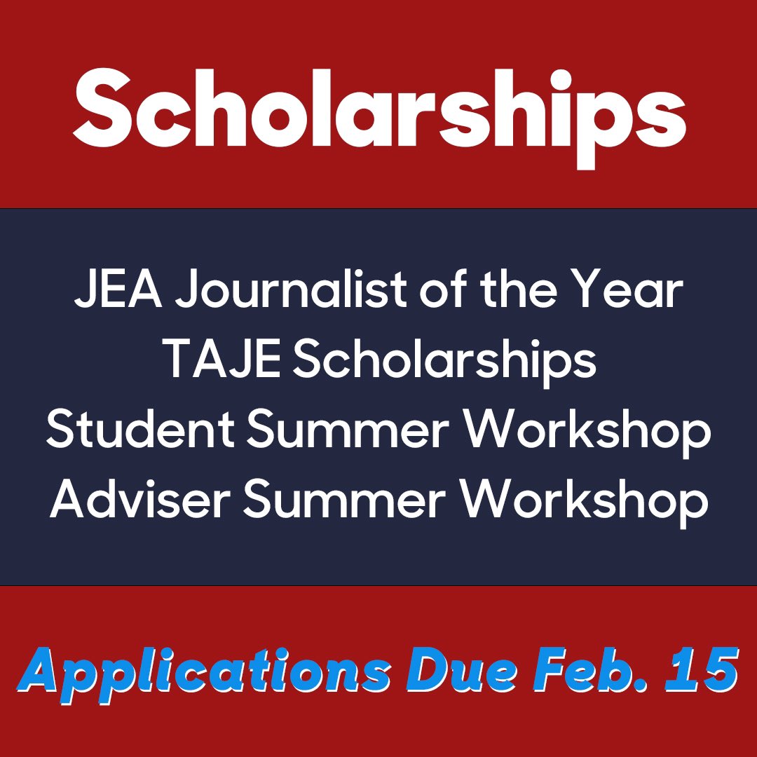 Today’s the day to turn in scholarship applications for Journalist of the Year, TAJE scholarships, student summer workshops and adviser summer workshops. Find all of the information and forms on our website.