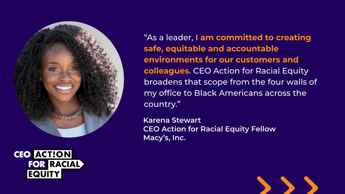 CEOAction's tweet photo. This #BlackHistoryMonth, #CEOAction for Racial Equity Fellows celebrate the resilience, contributions and legacy of changemakers impacting the Black community. @Macys Fellow Karena Stewart reflects on what taking action means to her. https://t.co/OZ211wfe4b