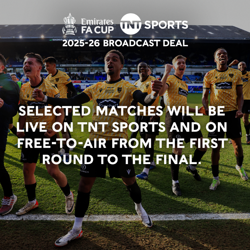 EmiratesFACup's tweet photo. The @FA and @tntsports have agreed a new four-year broadcast deal for the #EmiratesFACup, starting from the 2025-26 season. 

Swipe for details ➡️
