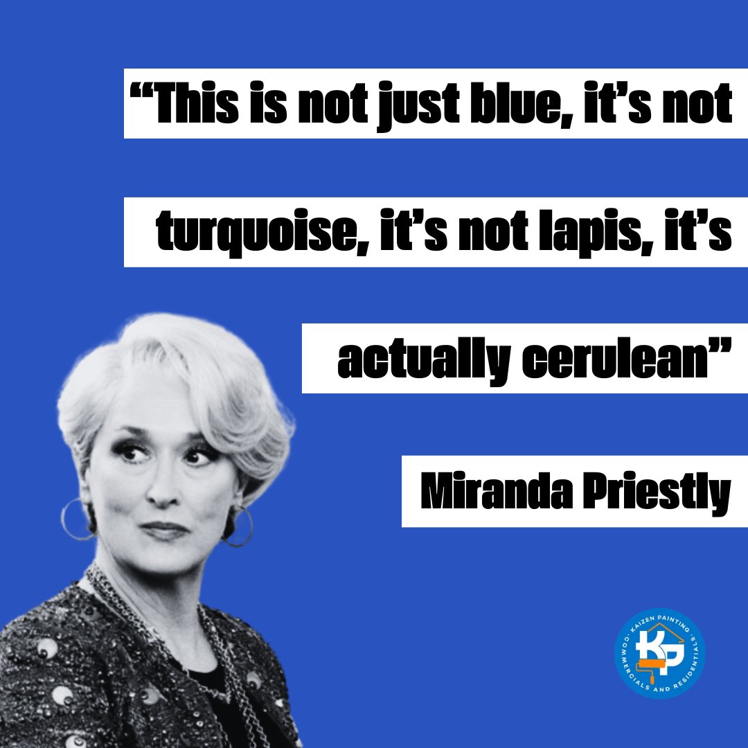 💙How about blue for your walls? 
For your informacion... This is not just blue 😅
Learning about colors with Miranda Priestley
Call us or Email us for residencial, commercial, exterior and interior services. 

#Blue #Cerulean #painting #Drywall #devilwearsprada #humor #Knoxville