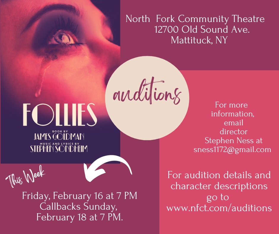 NorthForkCT's tweet photo. It would be foolishness, lunacy, madness, nonsense, imprudence and obliquity to miss auditons for #Follies (get it?) at the #NFCT this Friday at 7:00PM. For more information, contact director Stephen Ness at <sness1172@gmail.com> https://t.co/PggpVW2lOK