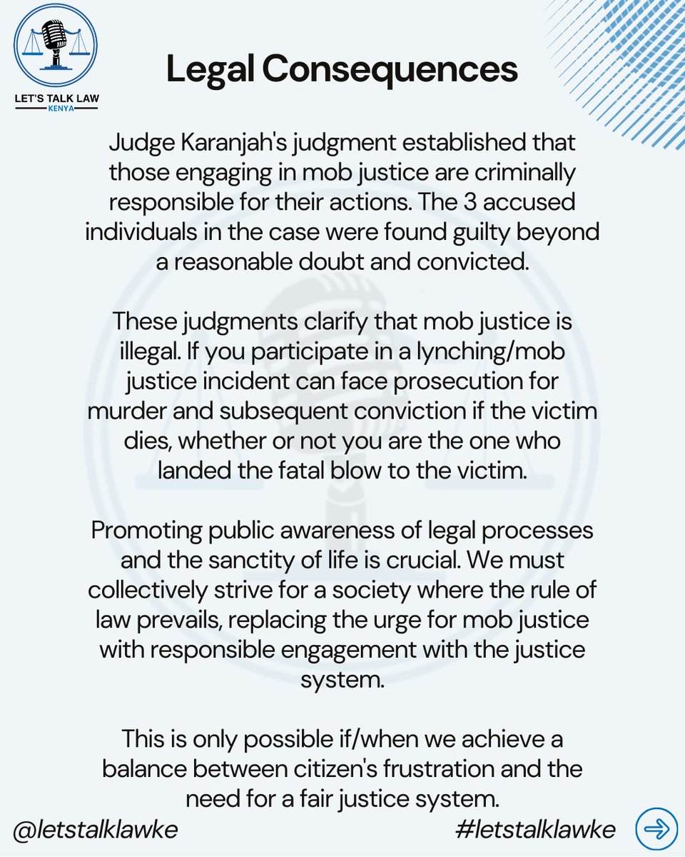 letstalklawke's tweet photo. Is it mob justice or mob injustice?

In this Infographic, we give examples recent tragic examples of recent mob justice incidents.

We also highlight judicial precedents which establish that legal avenues for addressing grievances exist and resorting to violence is unacceptable. https://t.co/4vY6VoR7vl