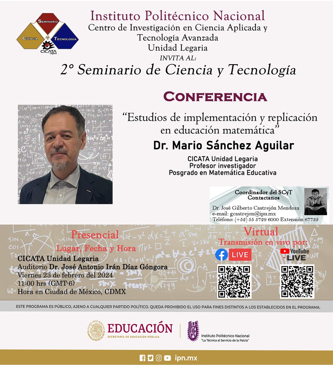 CICATA_leg_IPN's tweet photo. Los invitamos a la 2da sesión del 2° Ciclo del SCyT, en esta ocasión nuestro invitado es experto en educación matemática, miembro del SNI: 2, Editor Asociado de revistas académicas, forma parte del consejo directivo de la SOMIDEM.
#PolitécnicosDeCorazón https://t.co/Sijz5r2zx8