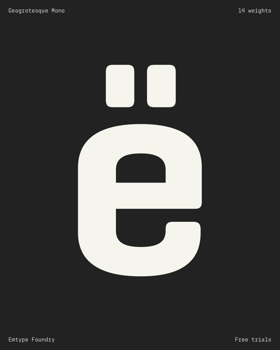 emtype's tweet photo. Geogrotesque Mono🔥
https://t.co/1Tz1yLaQ7O
#font #typeface #typography #geogrotesque
#monospaced #underscored #barcelona https://t.co/CppSjtTJtA