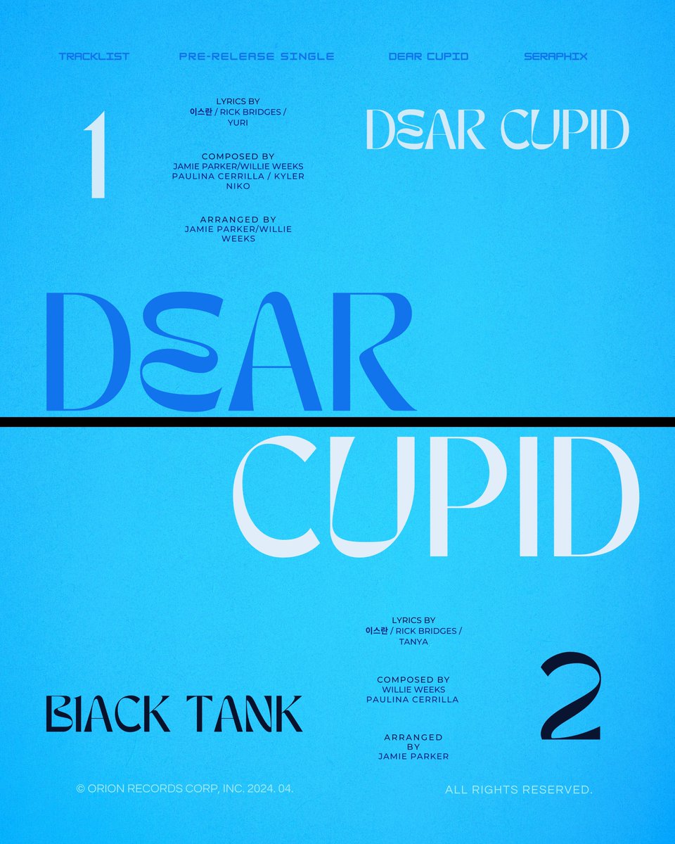 OrionRecord_ofc's tweet photo. SERAPHIX 1ST Pre-Release Single
Album Track
📷MV & Digital Album 2024.02.16 6PM (KST)
#SERAPHIX #DEARCUPID #ORIONRECORDS https://t.co/ZQLZhKBkKJ