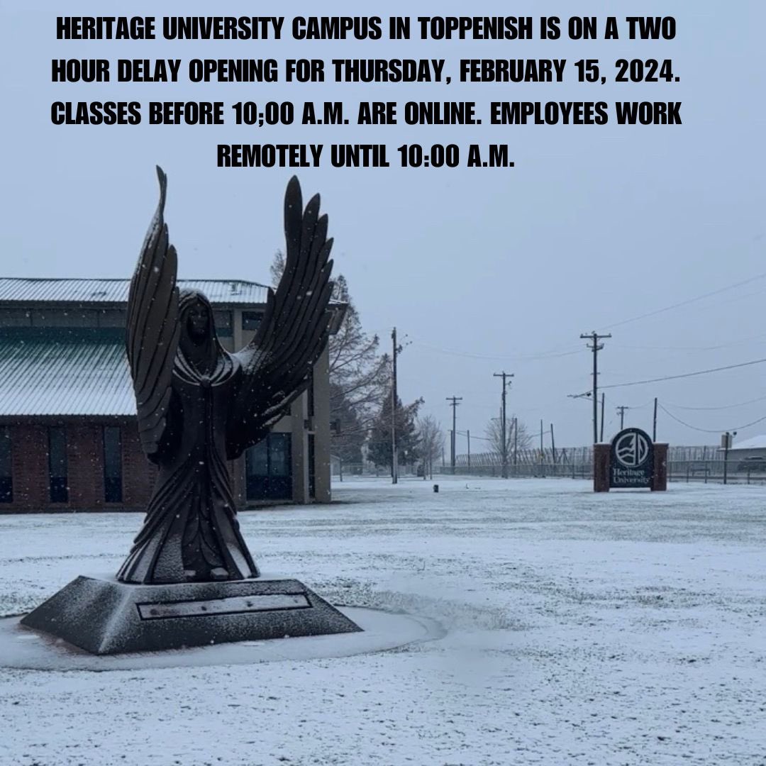 Good morning Eagles! Campus information for Thursday, February 15, 2024 for our Toppenish campus. Stay safe and see you at 10 a.m.!